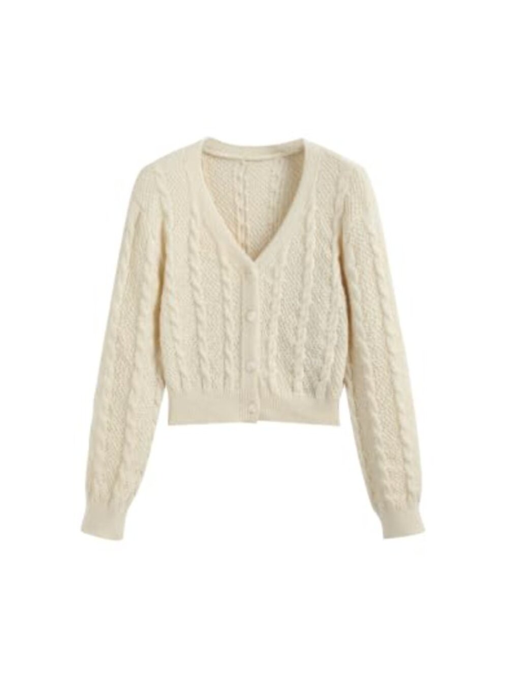 V-Neck Cable Knit Button Front Cardigan Long Sleeve Fall Winter